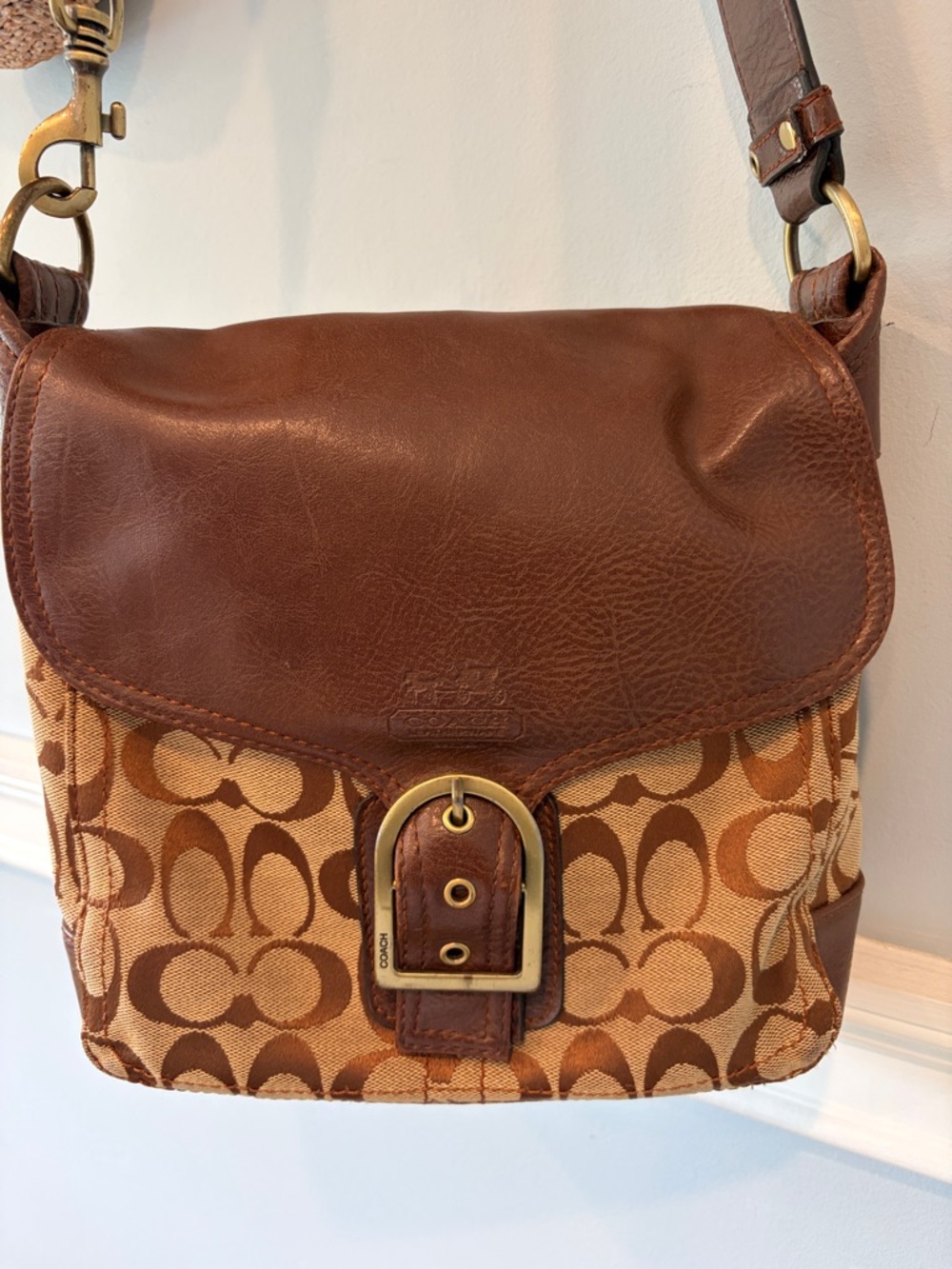 Coach VINTAGE Brown Signature Canvas and Leather Crossbody Bag Vintage Y2K
